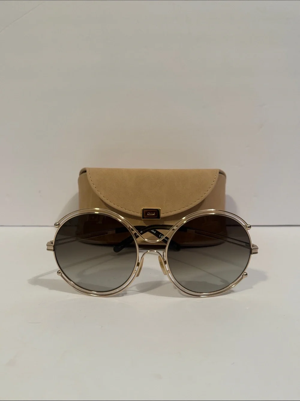 Chloe CE 122S Round Gold Frame Sunglasses with Gradient Lenses